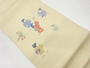 リサイクル　童に玩具・花々模様織出し袋帯